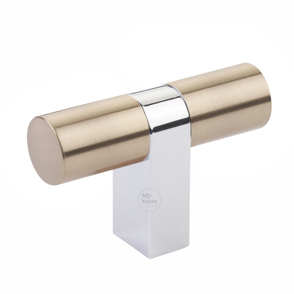 T-Knob 3-1/8" Overall Rectangular Bar Stem In Polished Chrome And Smooth Bar In Satin Copper