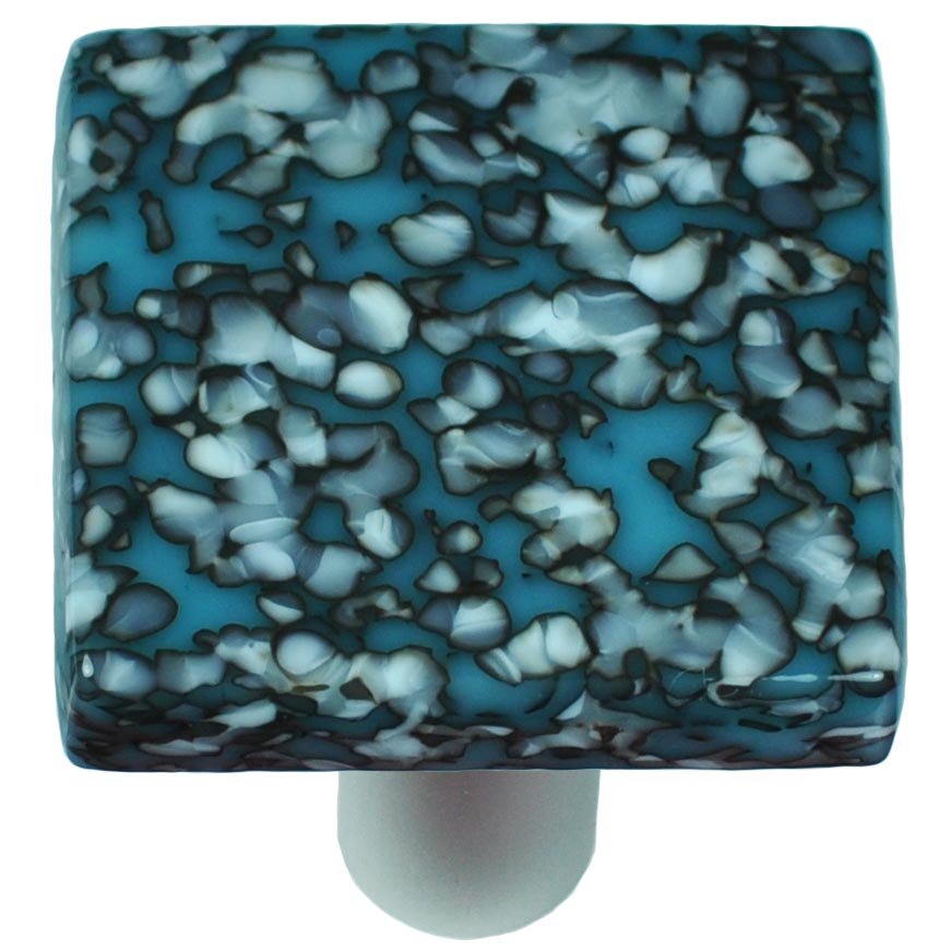 1 1/2" Knob in Turquoise Blue & White with Aluminum base