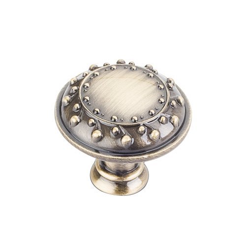 1 1/4" Diameter Nouveau Knob in Brushed Antique Brass