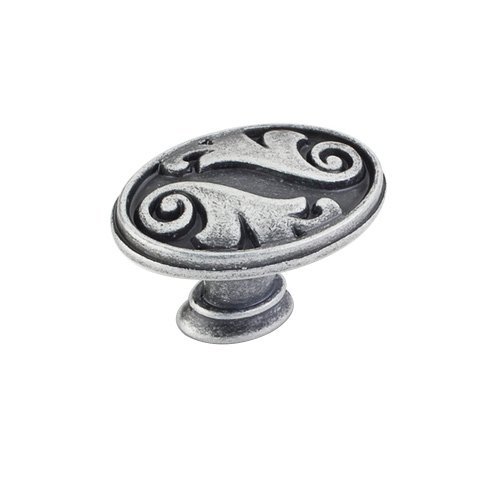 1 9/16" Floral Oval Knob in Distressed Antique Silver