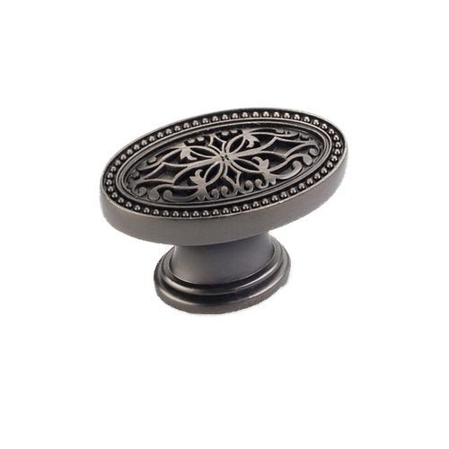 1 3/4" Oval Filigree Knob in Brushed Pewter