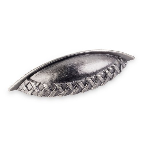 3 3/4" Centers Cup Pull with Braid Detail in Distressed Pewter