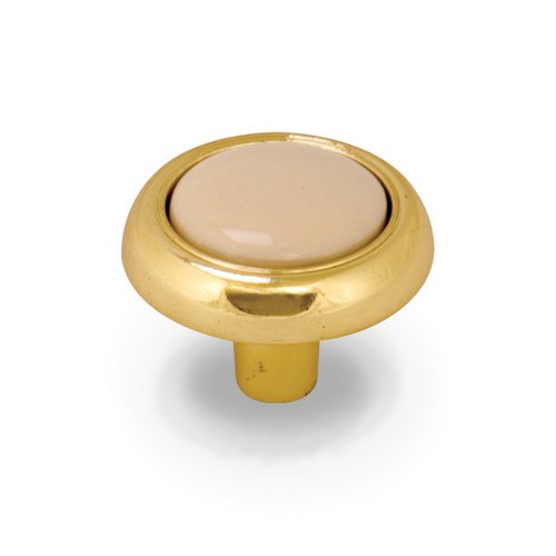 1 1/8" Diameter Knob with Ceramic Insert in Polished Brass