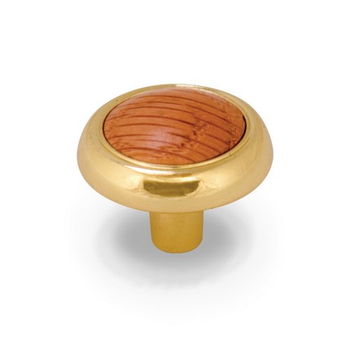 1 1/8" Diameter Knob with Wood Insert in Polished Brass
