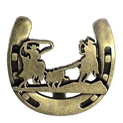Calf Roping Horseshoe Knob in Antique Brass