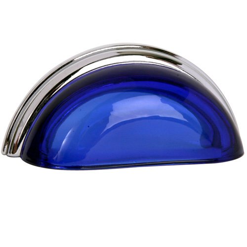 3" (76mm) Centers Cup Pull in Transparent Cobalt/Polished Chrome