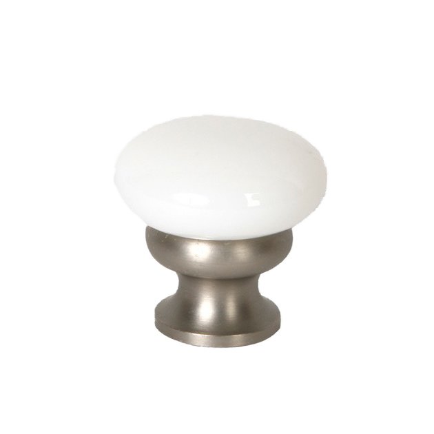 1 1/4" (32mm) Diameter Mushroom Glass Knob in Milk White/Brushed Nickel