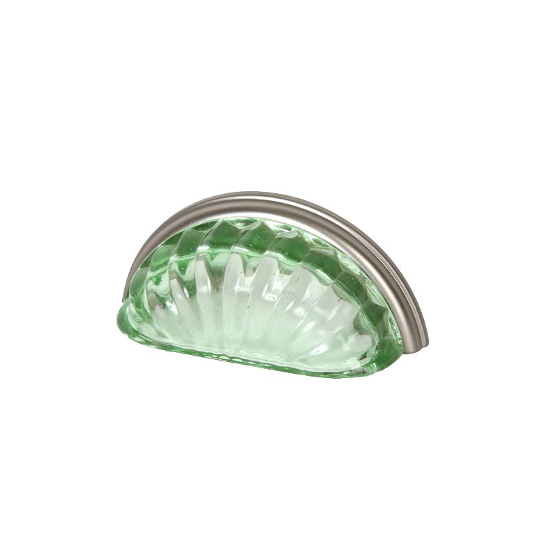3" (76mm) Centers Melon Glass Bin Pull in Transparent Green/Brushed Nickel