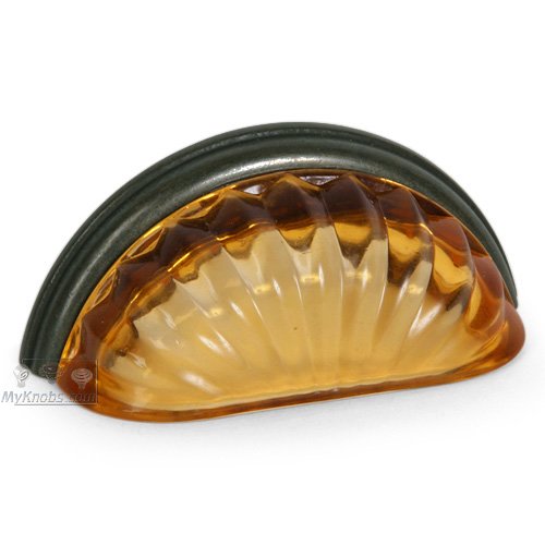 3" (76mm) Centers Melon Glass Bin Pull in Transparent Amber/Oil Rubbed Bronze