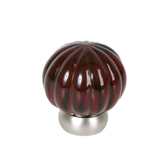 1 1/4" (32mm) Diameter Melon Glass Knob in Transparent Ruby Red/Brushed Nickel