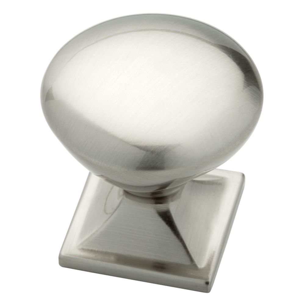 1 1/4" Round Knob with Square Base in Satin Nickel