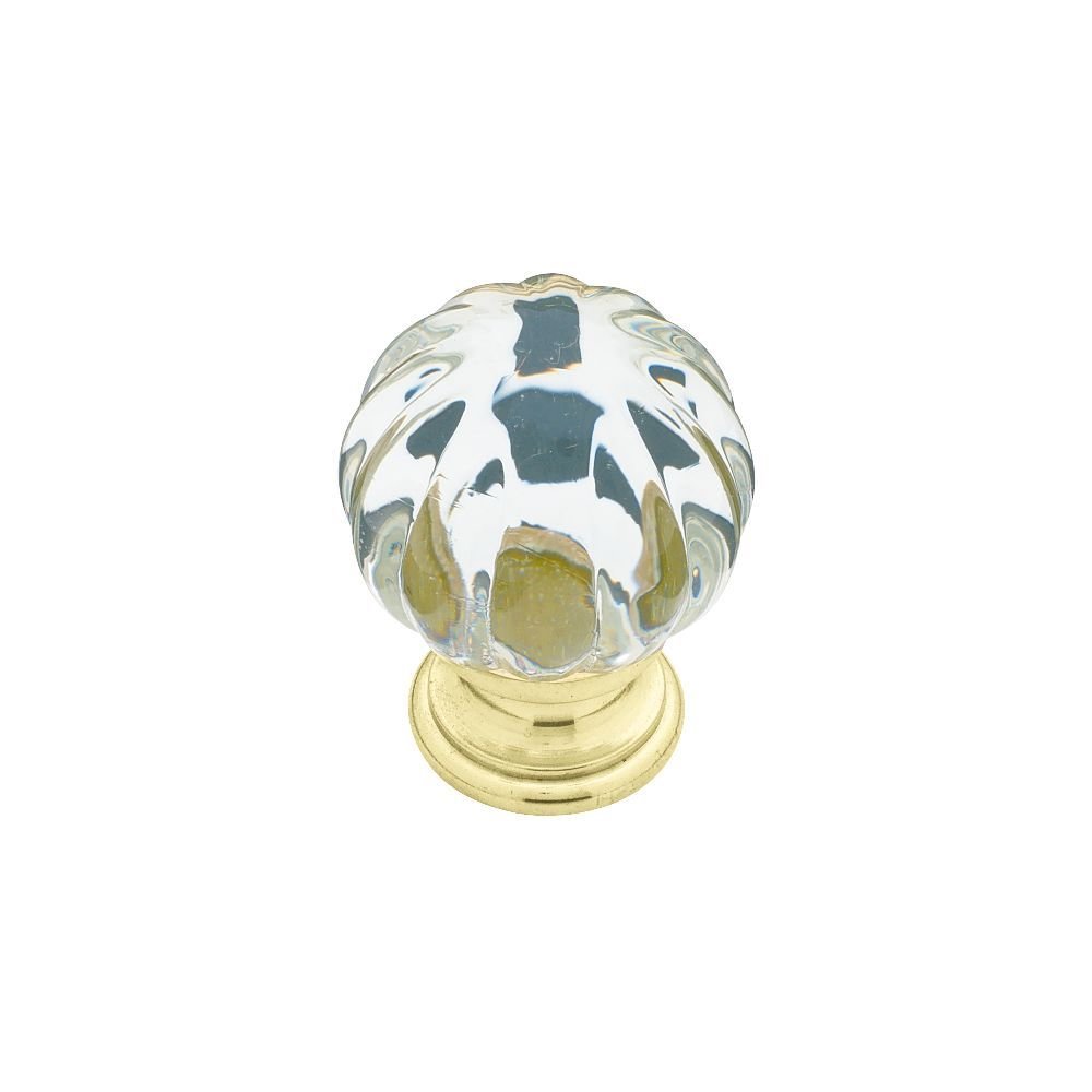 1 1/4" Sculpted Glass Knob with Brass Base in Clear