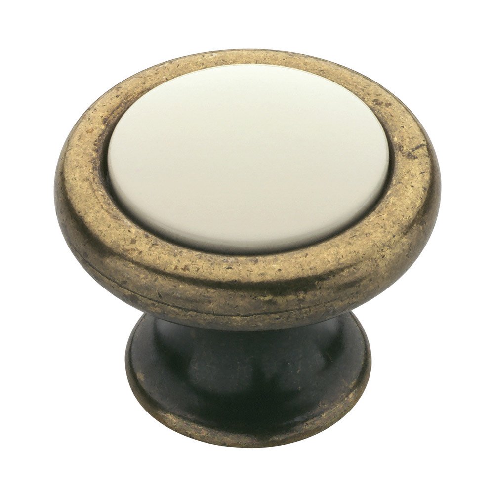 38mm 2-Piece Ceramic Insert Knob in Bronzed Brass/Ivory