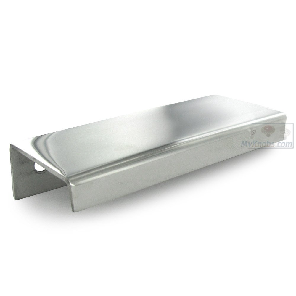 4" (100mm) Long 3/8" Squared Drop Down Back Mounted Edge Pull in Polished Stainless Steel