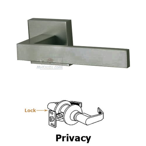Sleek Squared Handle with Squared Rose Privacy Right Handed Door Lever in Satin Stainless Steel