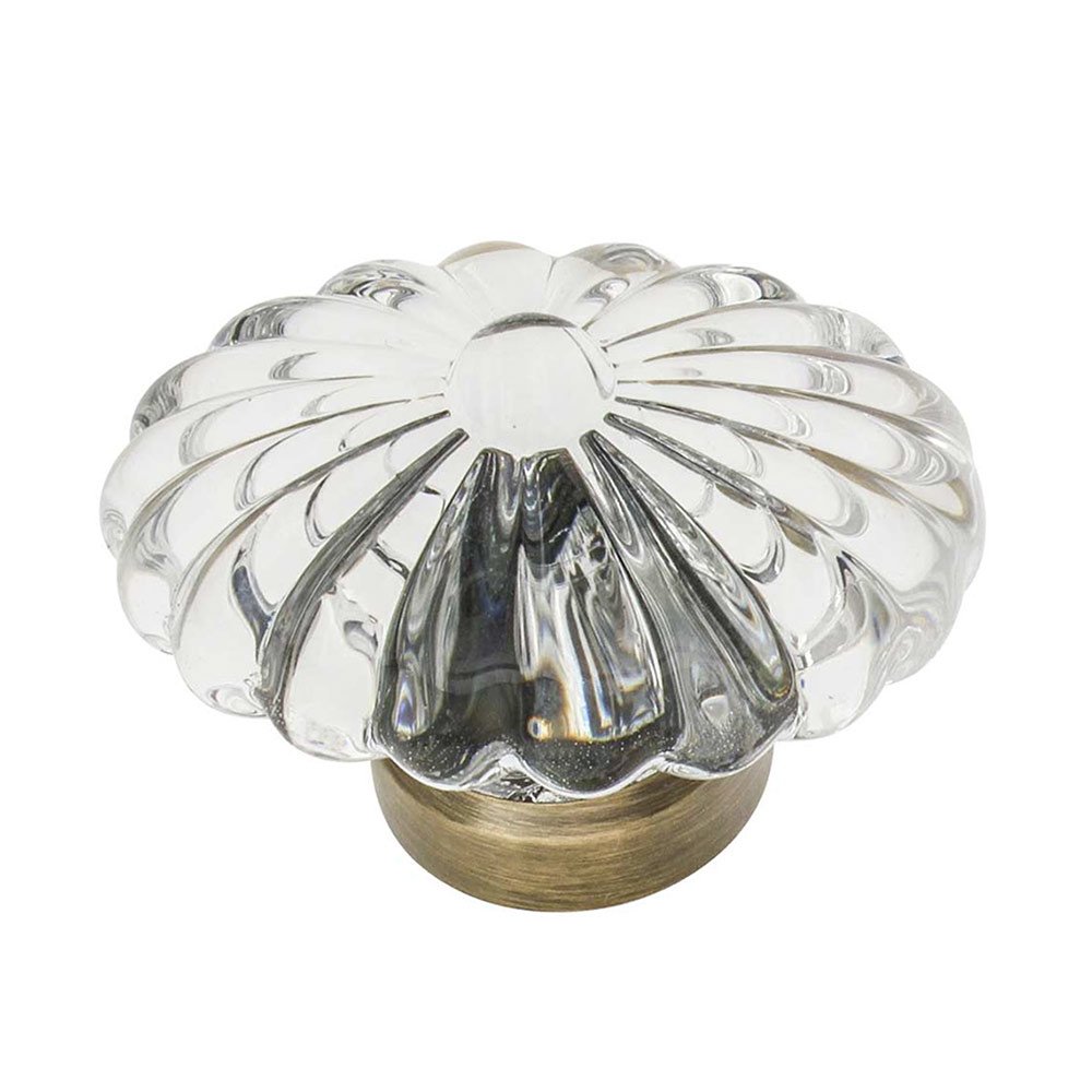 1 3/4" Oval Fluted Crystal Cabinet Knob in Antique Brass
