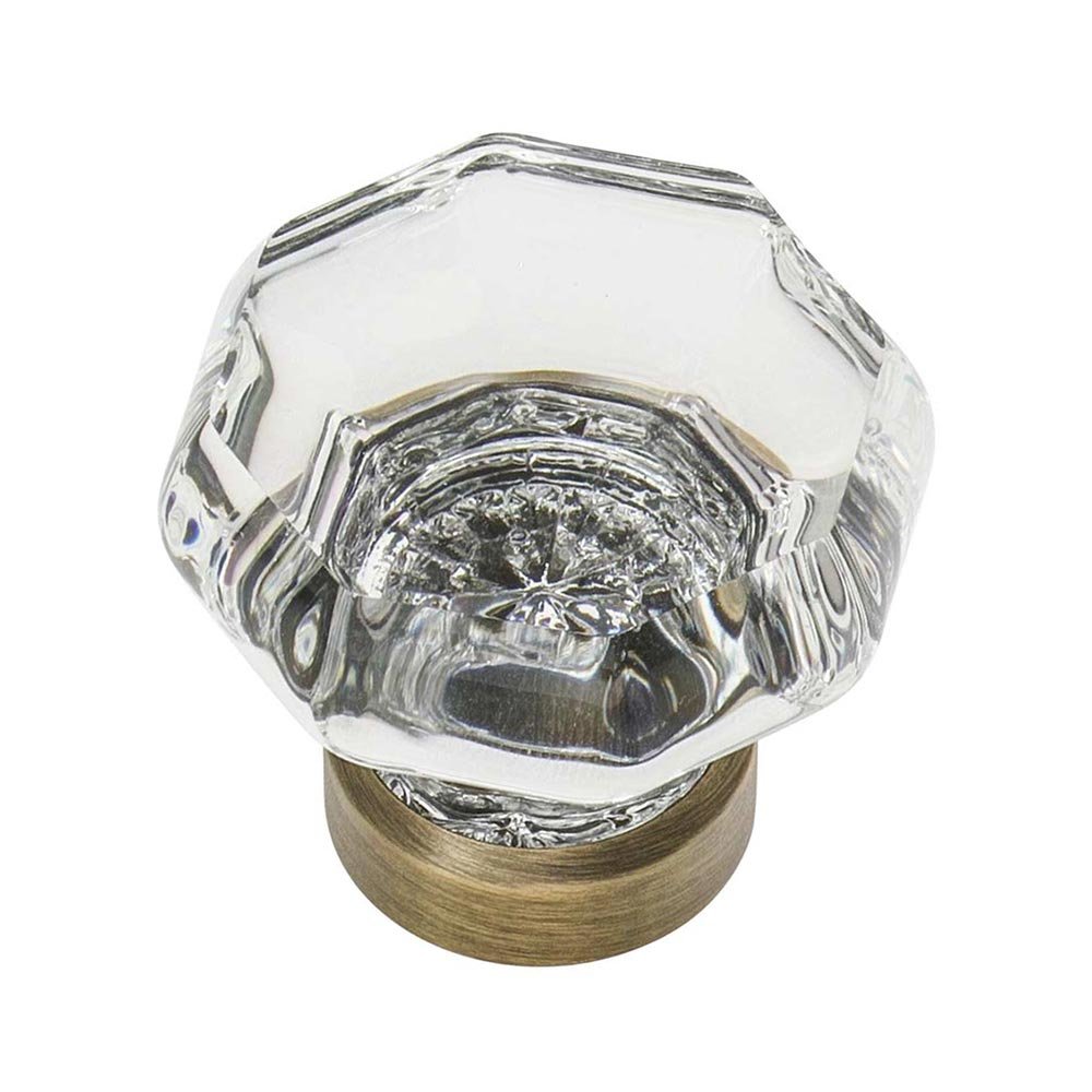 1 3/8" Waldorf Crystal Cabinet Knob in Antique Brass