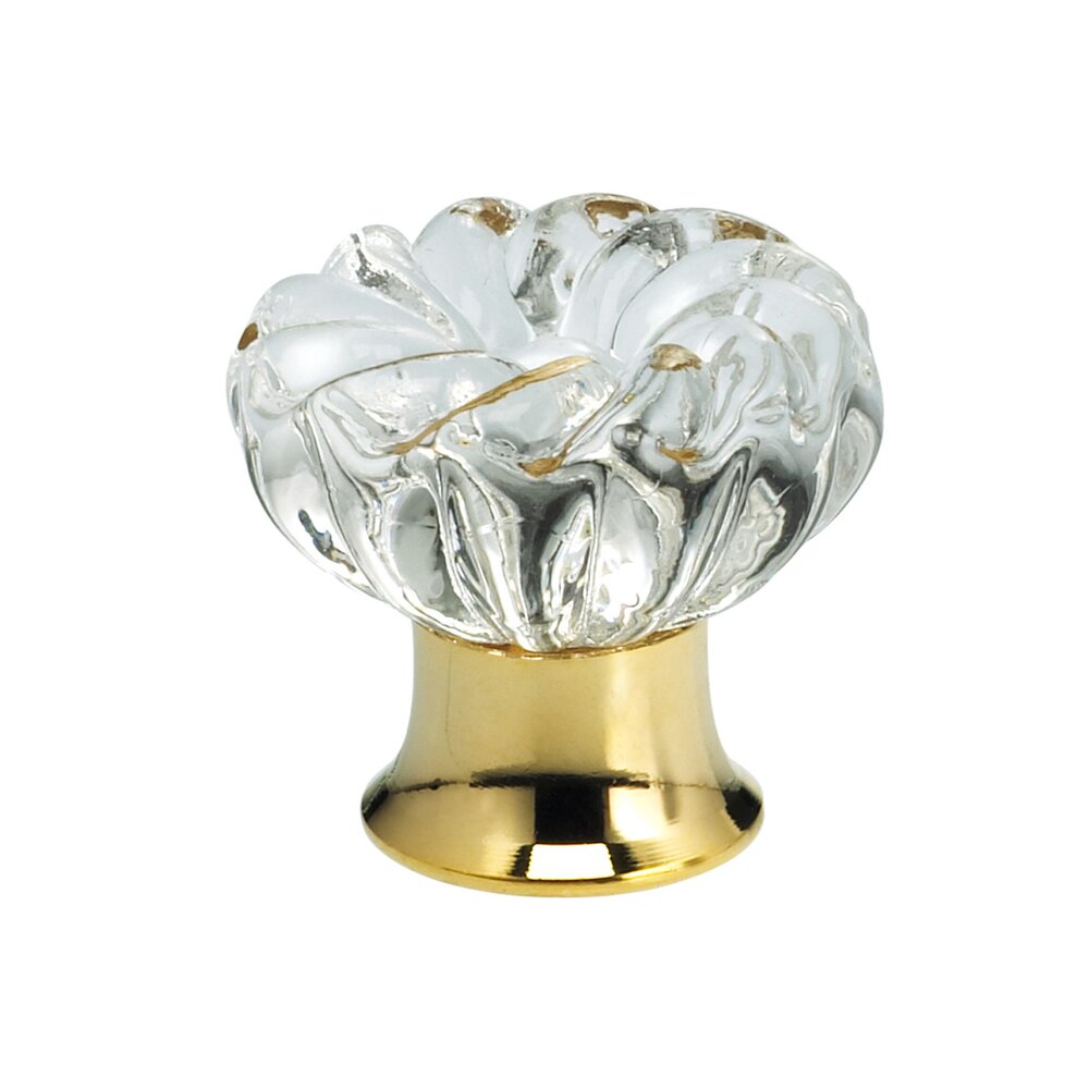 40mm Clear Glass Flower Knob with Polished Brass Base