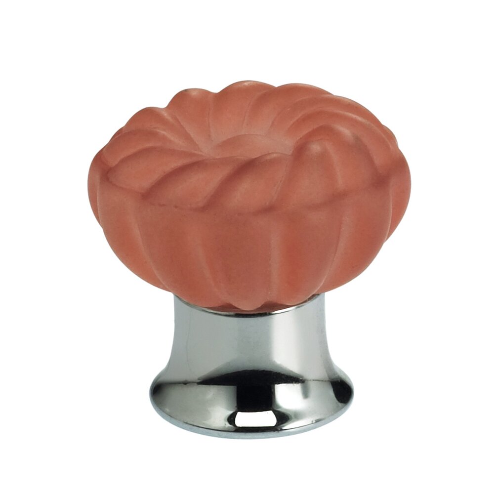 40mm Frosted Rose Colored Glass Flower Knob with Polished Chrome Base