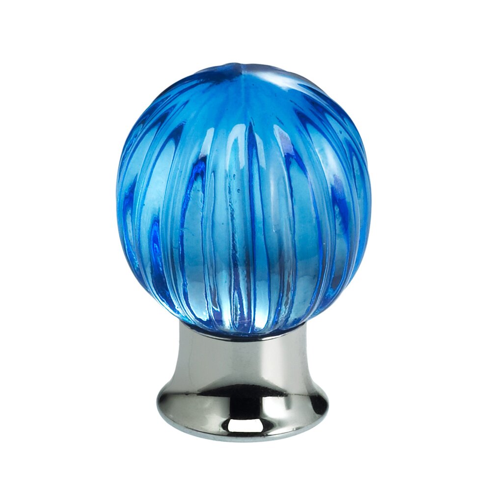 30mm Clear Azure Colored Glass Globe Knob with Polished Chrome Base