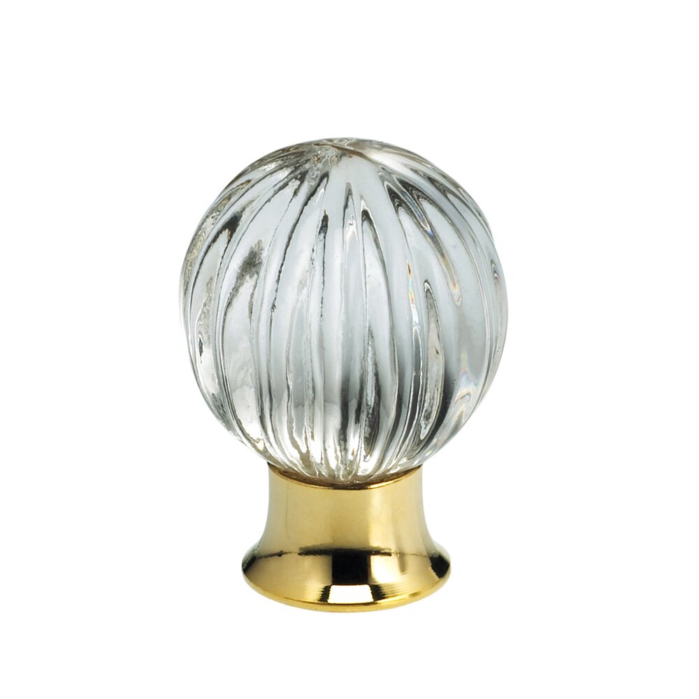 25mm Clear Glass Globe Knob with Polished Brass Base