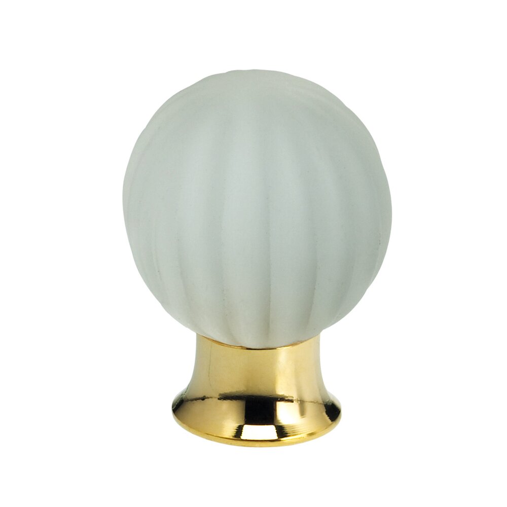 30mm Frosted Glass Globe Knob with Polished Brass Base