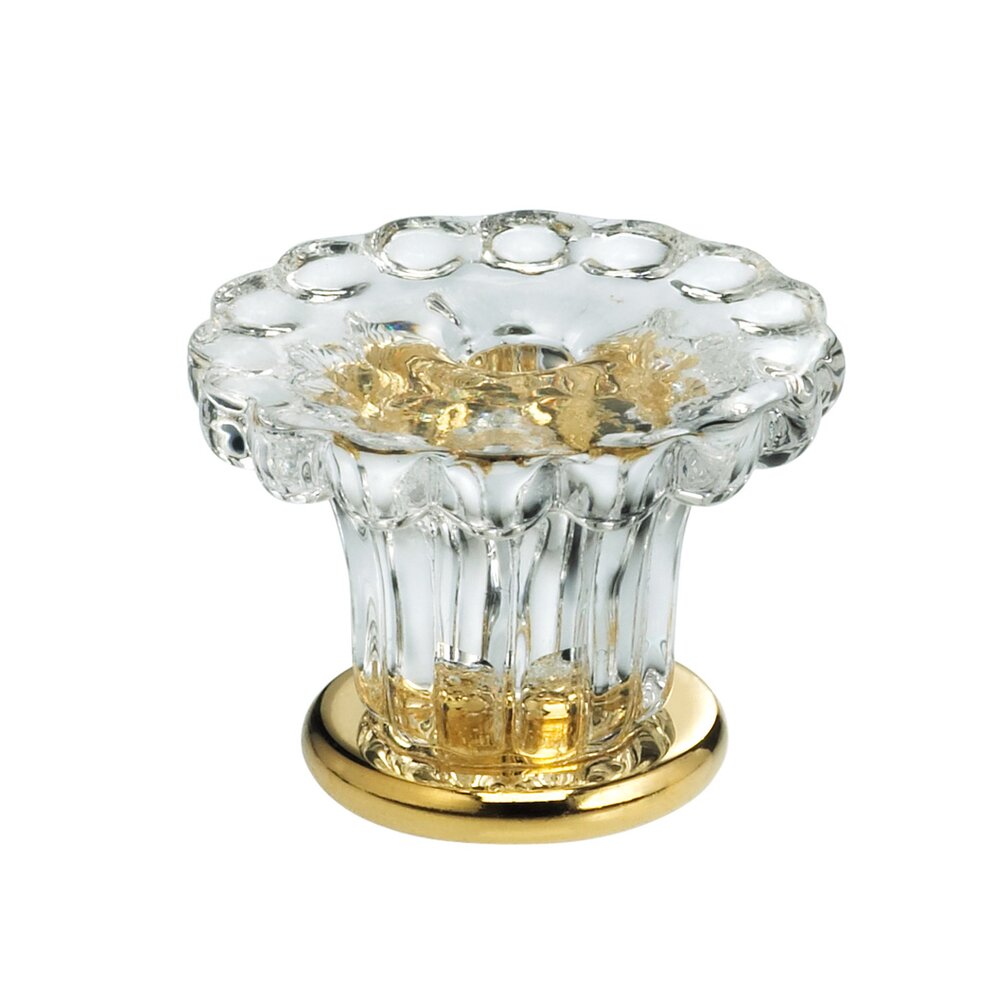 35mm Clear Glass Fountain Knob with Polished Brass Base