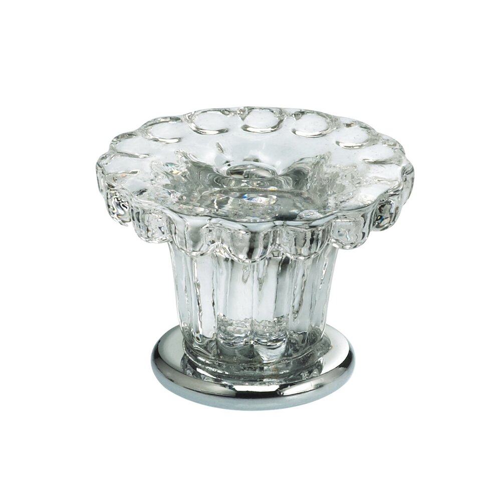 35mm Clear Glass Fountain Knob with Polished Chrome Base