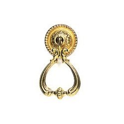 Traditional Ring Pull with Rosette Polished Brass Lacquered