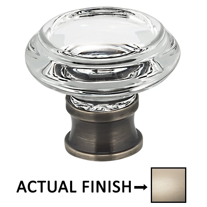 1 5/16" Diameter Traditional Glass Knob in Satin Nickel Lacquered