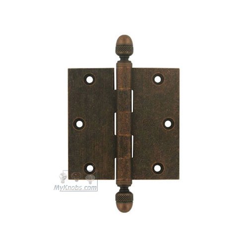 3 1/2" x 3 1/2" Plain Bearing, Solid Brass Hinge with Acorn Finials in Vintage Copper