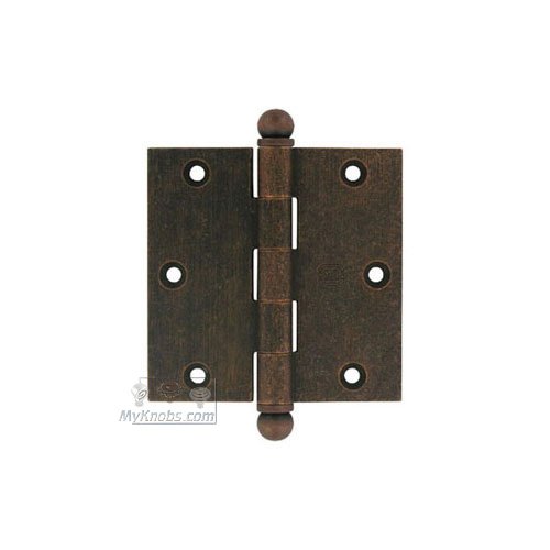 3 1/2" x 3 1/2" Plain Bearing, Solid Brass Hinge with Ball Finials in Vintage Copper