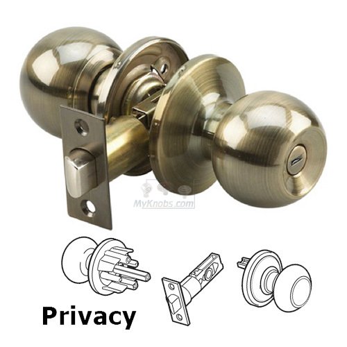 Privacy Ball Door Knob in Antique Brass