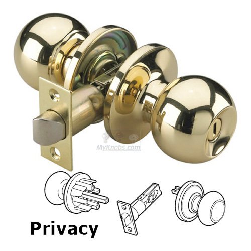 Privacy Ball Door Knob with 4-Way Latch in Bright Brass