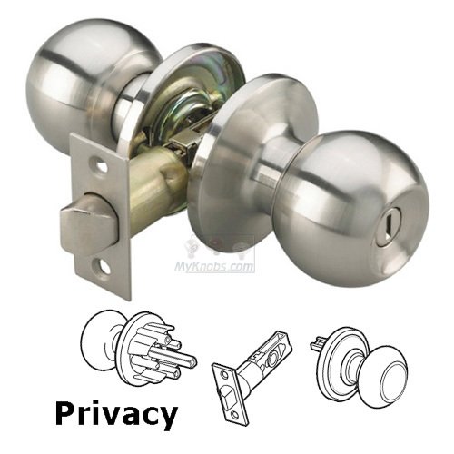 Privacy Ball Door Knob with 4-Way Latch in Satin Nickel