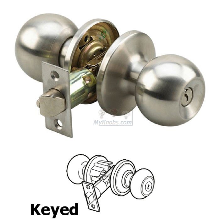 Keyed Ball Door Knob with 4-Way Latch in Stainless Steel