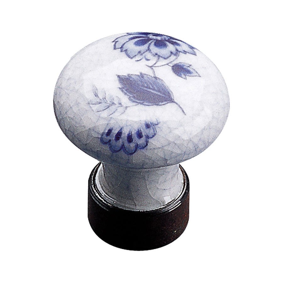 Porcelain and Forged Iron 1 3/16" Diameter Painted Round Knob in Crackle Periwinkle Blue and Rust