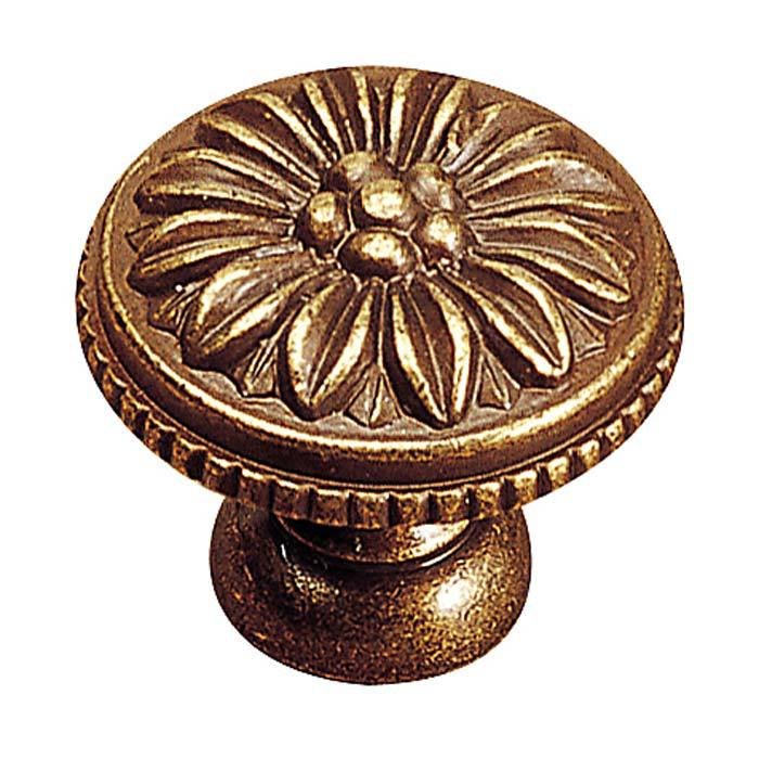 Solid Brass 1 3/16" Diameter Flower Knob with Beaded Detail in Antique English