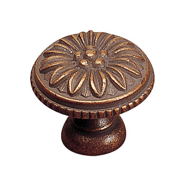 Solid Brass 1 3/8" Diameter Flower Knob with Beaded Detail in Antique Copper