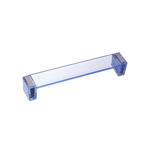 6 1/4" Centers Pure Handle in Brushed Nickel and Clear Blue Plastic