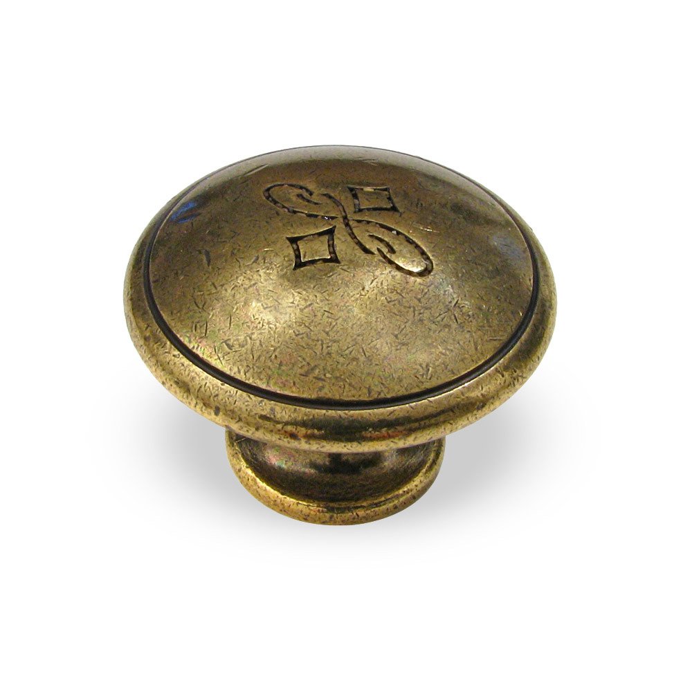 Solid Brass 1 1/8" Diameter Embossed Knob in Burnished Brass