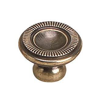 Solid Brass 1" Diameter Banded Ring Embossed Knob in Burnished Brass