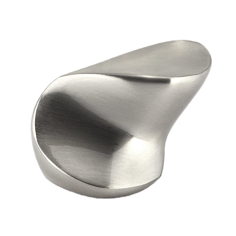 Solid Brass 1 9/16" Long Asymmetrically Contoured Knob in Brushed Nickel