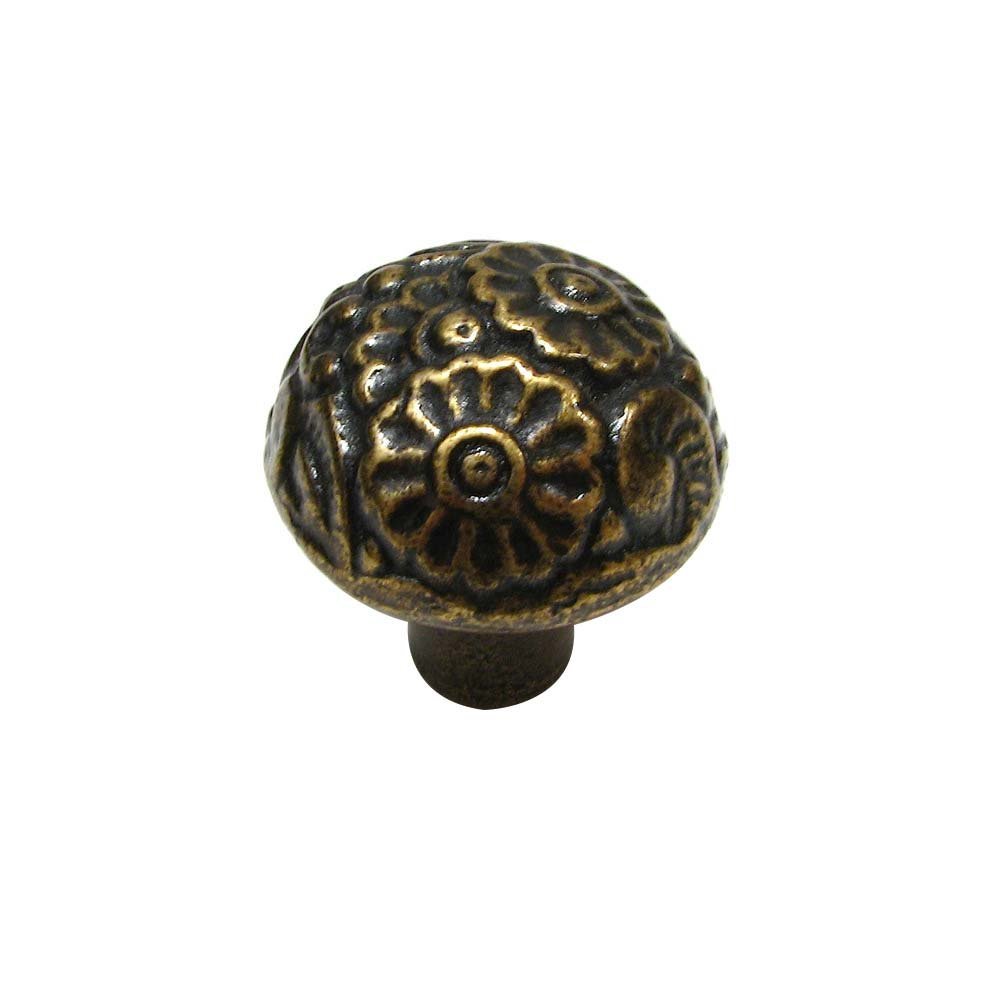Cast Iron 1 1/32" Diameter Floral Embossed Knob in English Bronze