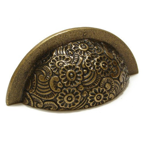 Cast Iron 2 1/2" Centers Floral Embossed Cup Pull in English Bronze