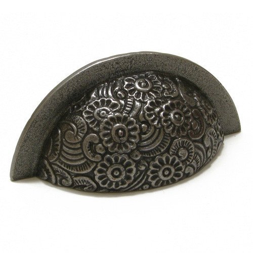 Cast Iron 2 1/2" Centers Floral Embossed Cup Pull in Natural Iron