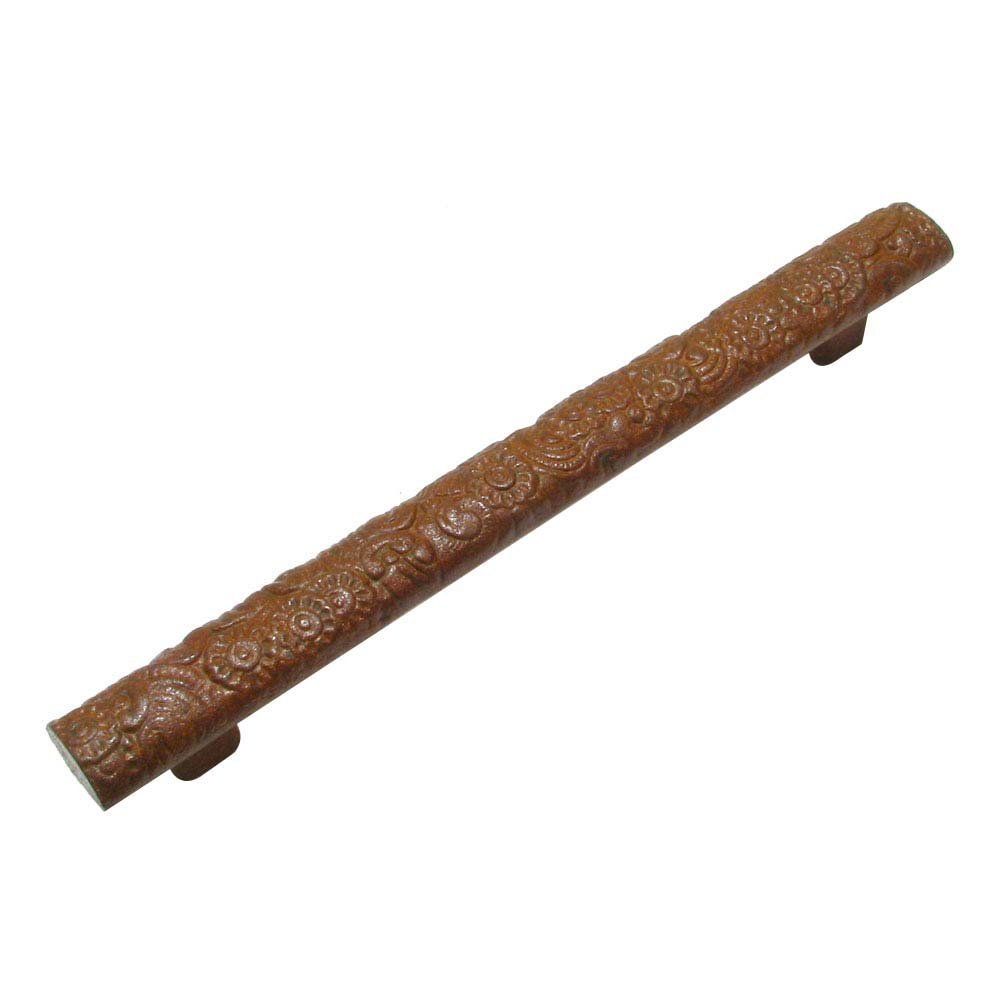 Cast Iron 8" Centers Floral Embossed Oversized Bar Pull in Rust