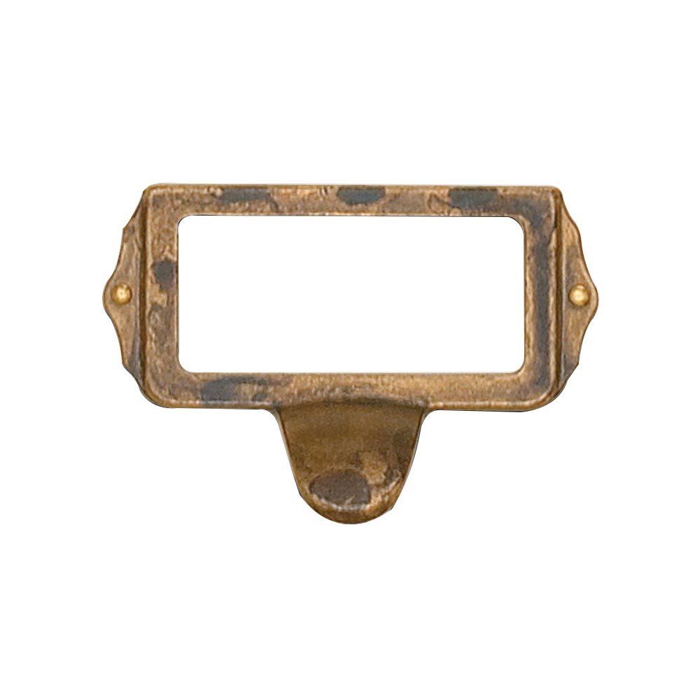 2 27/32" Long Front Mounted Label Holder in Oxidized Brass