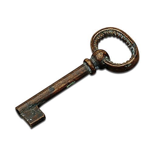 Solid Brass 2 23/32" Long Embossed Antiquated Decorative Key in Bronze