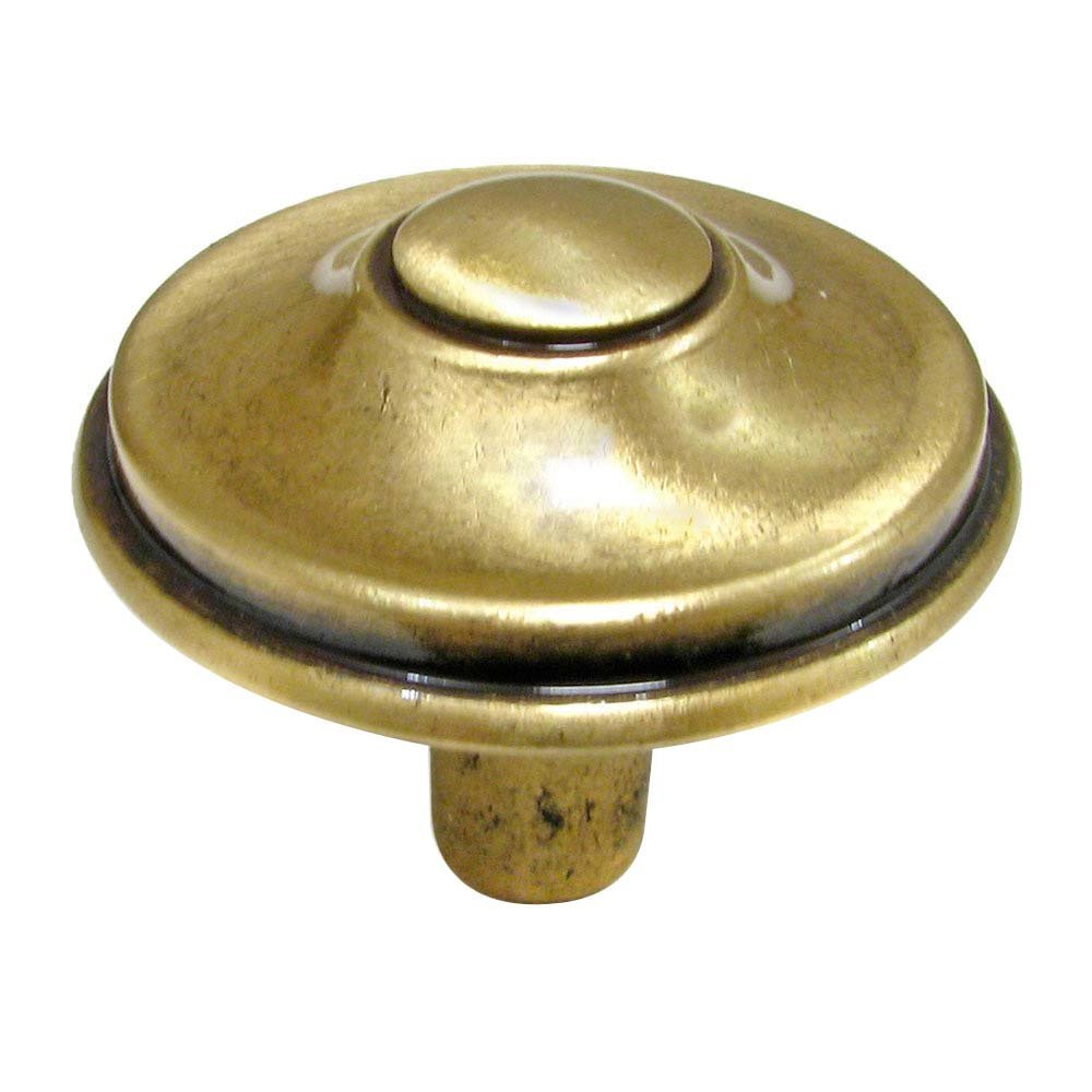 Solid Brass 1 1/4" Diameter Beaded Knob in Floral Brass